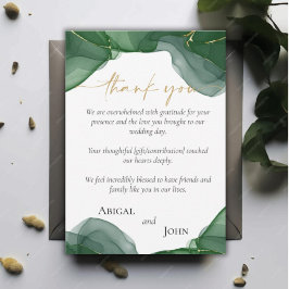 Tarjeta De Agradecimiento Boda verde y dorado simple y elegante