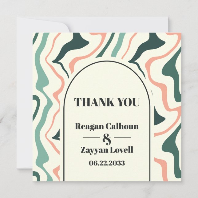 Tarjeta De Agradecimiento Boda Verde Y Rosa Retro Swirch Arch Mint (Anverso)