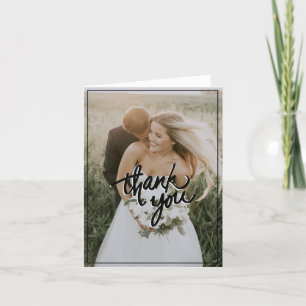 Tarjeta De Agradecimiento Boda vertical moderno de dos fotos en blanco