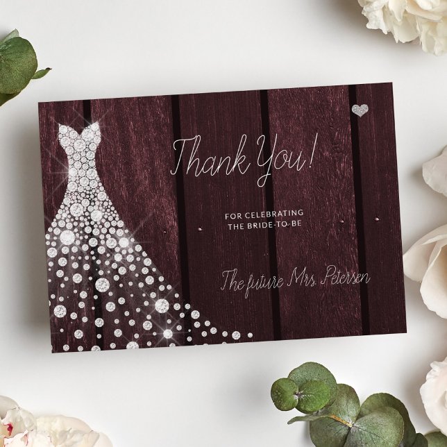 Tarjeta De Agradecimiento Boda vestido elegante ducha de novia burdeos (Subido por el creador)