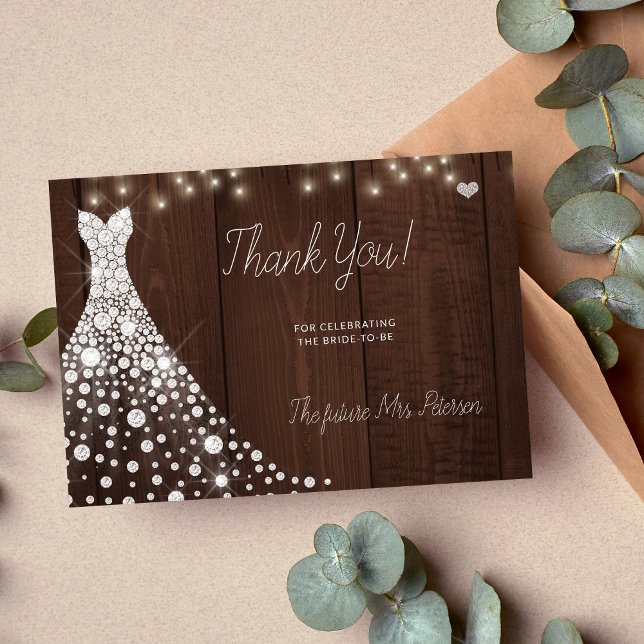 Tarjeta De Agradecimiento Boda vestido elegante ducha de novia de madera (Subido por el creador)
