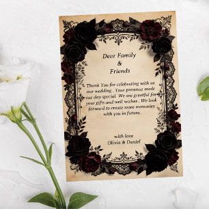 Tarjeta De Agradecimiento Boda Victoriana de Encaje Negro de Romance Oscuro