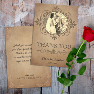 Tarjeta De Agradecimiento Boda victoriana de pergamino rústico antiguo