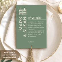 Boda vietnamita bilingüe minimalista verde