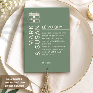 Tarjeta De Agradecimiento Boda vietnamita bilingüe minimalista verde