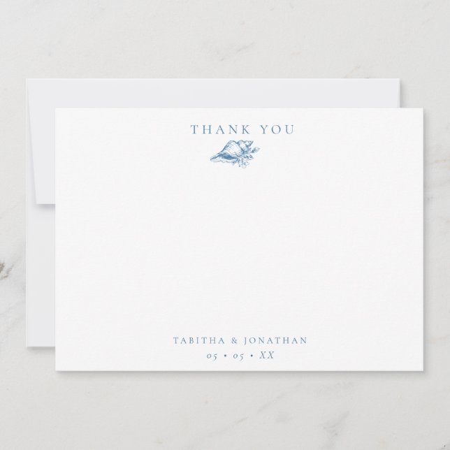 Tarjeta De Agradecimiento Boda Vintage Blue Seashell Flat (Anverso)