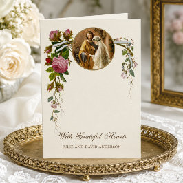 Tarjeta De Agradecimiento Boda Vintage Católica Sagrada Familia