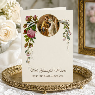 Tarjeta De Agradecimiento Boda Vintage Católica Sagrada Familia