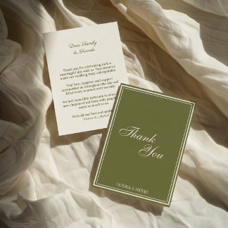 Tarjeta De Agradecimiento Boda Vintage Chic Verde Oliva Old Money