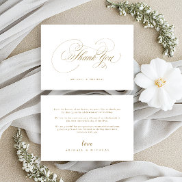 Tarjeta De Agradecimiento Boda vintage clásica de caligrafía elegante de oro