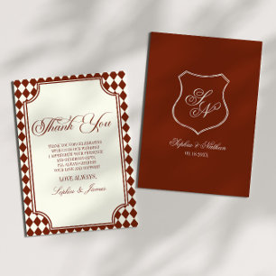 Tarjeta De Agradecimiento Boda Vintage de Lujo Burgundy Marfil Dinero Antigu