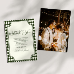 Tarjeta De Agradecimiento Boda Vintage de Lujo con Dinero Antiguo Verde Oliv