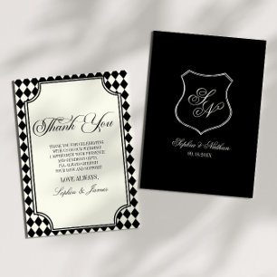 Tarjeta De Agradecimiento Boda Vintage de Lujo de Antiguo Dinero Negro Marfi