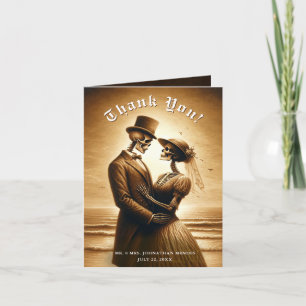 Tarjeta De Agradecimiento Boda Vintage de Pareja de Esqueleto Sepia Gótico