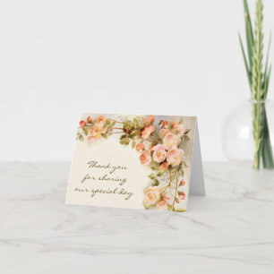 Tarjeta De Agradecimiento Boda Vintage Flor Antigua Rosa