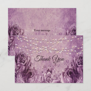 Tarjeta De Agradecimiento Boda Vintage Floral Lila Rosa Rosa Púrpura