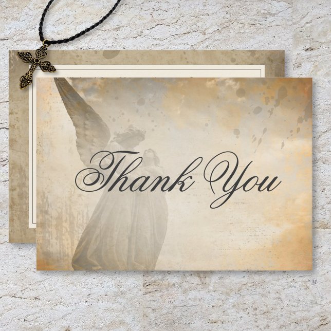 Tarjeta De Agradecimiento Boda Vintage Gothic Stone Angel (Vintage Gothic Stone Angel Wedding Thank You Card)