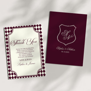 Tarjeta De Agradecimiento Boda Vintage Marfil Vino Dinero Antiguo de Lujo