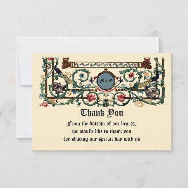 Tarjeta De Agradecimiento Boda vintage "medieval" iluminado (Anverso)