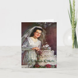 Tarjeta De Agradecimiento Boda Vintage, Novia Cortando la Torta de Boda