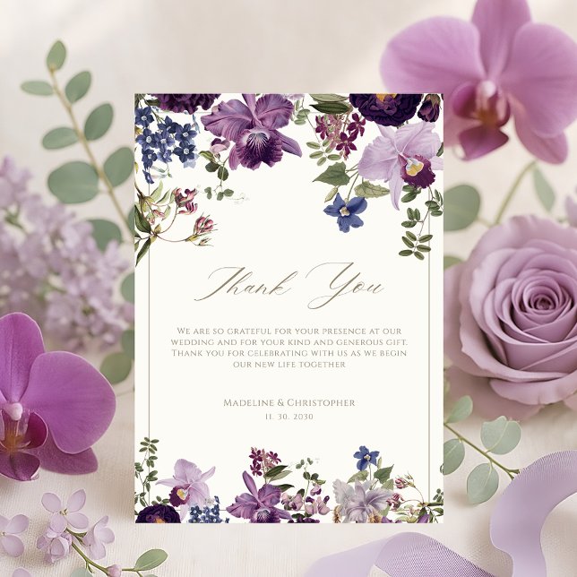 Tarjeta De Agradecimiento Boda Vintage Purple Floral (Subido por el creador)
