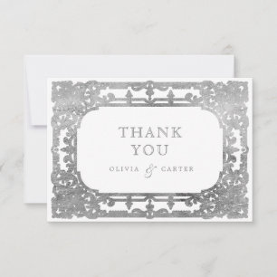 Tarjeta De Agradecimiento Boda vintage romántica y elegante plateada