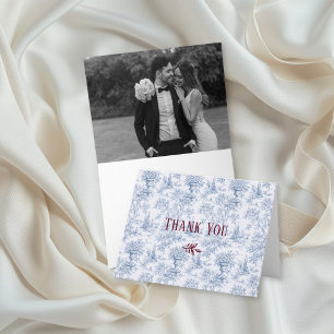 Tarjeta De Agradecimiento Boda Vintage Toile Azul Aciano Borgoña