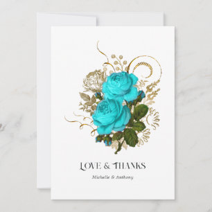 Tarjeta De Agradecimiento Boda Vintage Turquesa y Oro