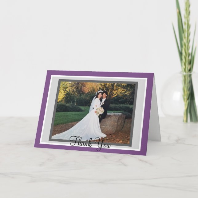 Tarjeta De Agradecimiento Boda Violet Gray Photo Gracias Cartas (Anverso)