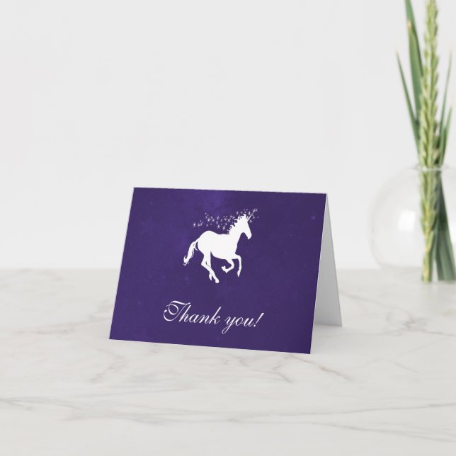 Tarjeta De Agradecimiento Boda Violet Unicorn Gracias Cartas (Anverso)
