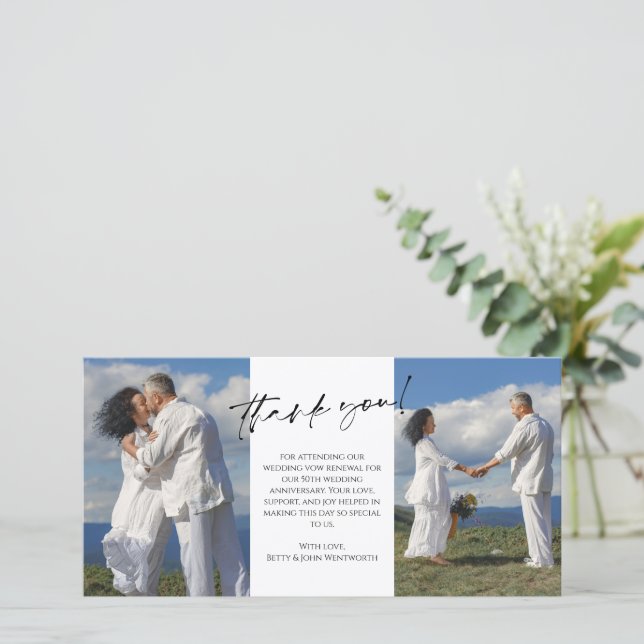 Tarjeta De Agradecimiento Boda Vow Renewal Foto Gracias (Anverso de pie)
