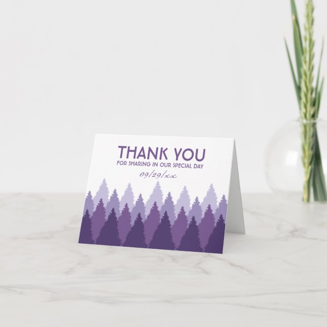 Tarjeta De Agradecimiento Boda Woodland de la gama de bosques morados (Anverso)