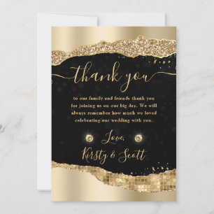 Tarjeta De Agradecimiento Bodas Bordes Lágrimas Glam Brillante Oro