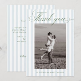 Tarjeta De Agradecimiento Bodas con rayas azules y escritura atemporal en ve