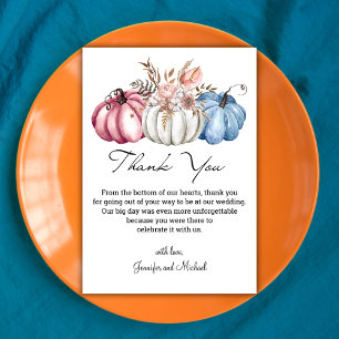 Tarjeta De Agradecimiento bodas de calabazas de acuarela de otoño elegantes