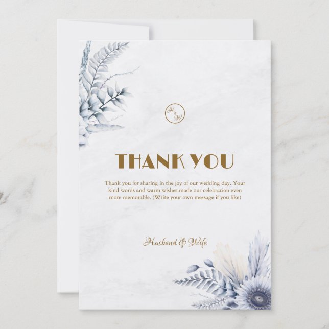 Tarjeta De Agradecimiento Bodas de Flores Azules Simples Personalizadas (Anverso)