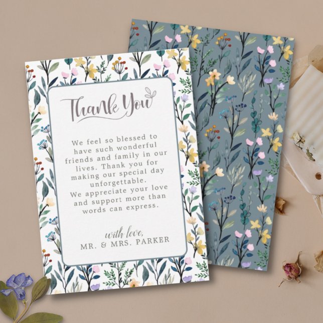 Tarjeta De Agradecimiento Bodas De Guión Escrito De Mano Floral Estética (Subido por el creador)
