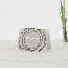 Tarjeta De Agradecimiento Bodas de invierno rústicas ramas y nieve de campo