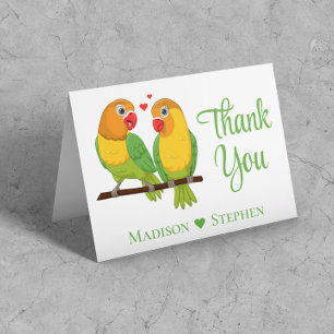 Tarjeta De Agradecimiento Bodas de Lovebirds Lindos Pájaros de Amor Verdes
