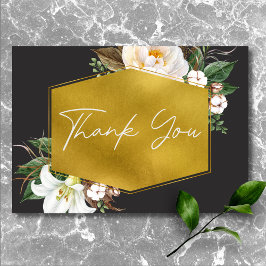Tarjeta De Agradecimiento Bodas de peonías blancas elegantes modernas y negr