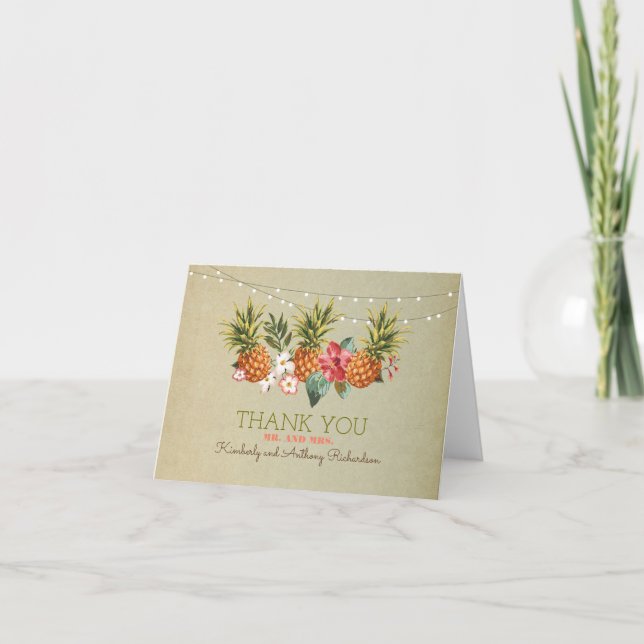 Tarjeta De Agradecimiento bodas de pineapple tropical beach gracias (Anverso)