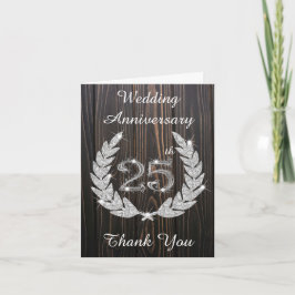 Tarjeta De Agradecimiento Bodas de plata de madera rústica diamante laurel 2