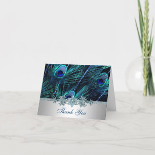 Tarjeta De Agradecimiento Bodas de Plumas de Pavo Real Azul Purpura Real