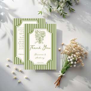 Tarjeta De Agradecimiento Bodas de rayas vintage dibujadas a mano en verde s