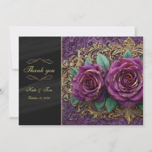 Tarjeta De Agradecimiento Bodas de Rosa Violeta Floral Oscura y Malhumorada