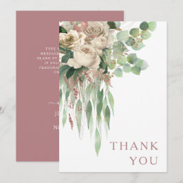 Tarjeta De Agradecimiento Bodas de Rosas Florales Elegantes Rosa