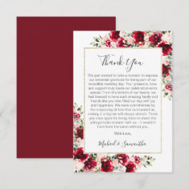 Tarjeta De Agradecimiento Bodas de rosas rojas y rubor elegante