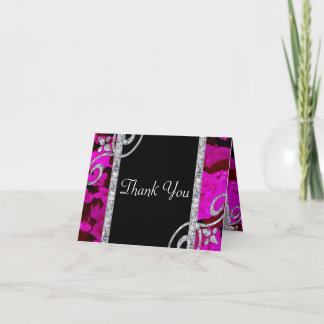 Tarjeta De Agradecimiento Bodas de Rosas Rosadas y Remolinos de Diamantes