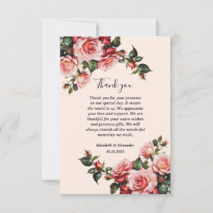 Tarjeta De Agradecimiento Bodas de rosas rosadas y rojas bonitas