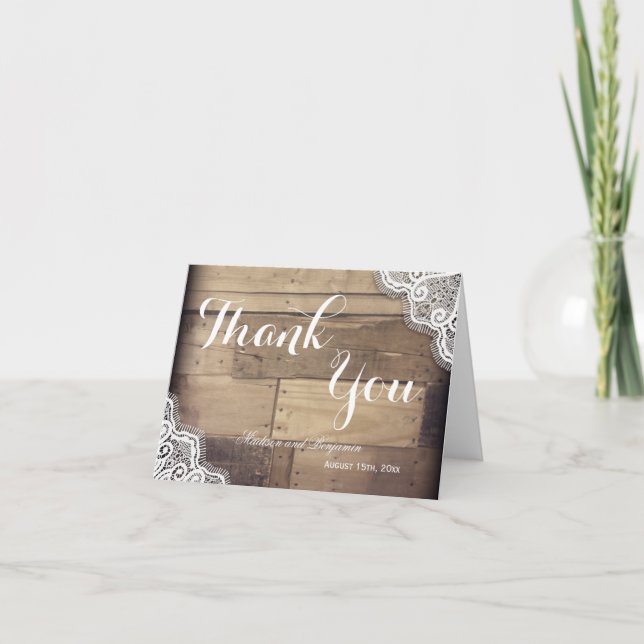 Tarjeta De Agradecimiento Bodas de Rústico Bar y Lace Gracias Cartas (Anverso)